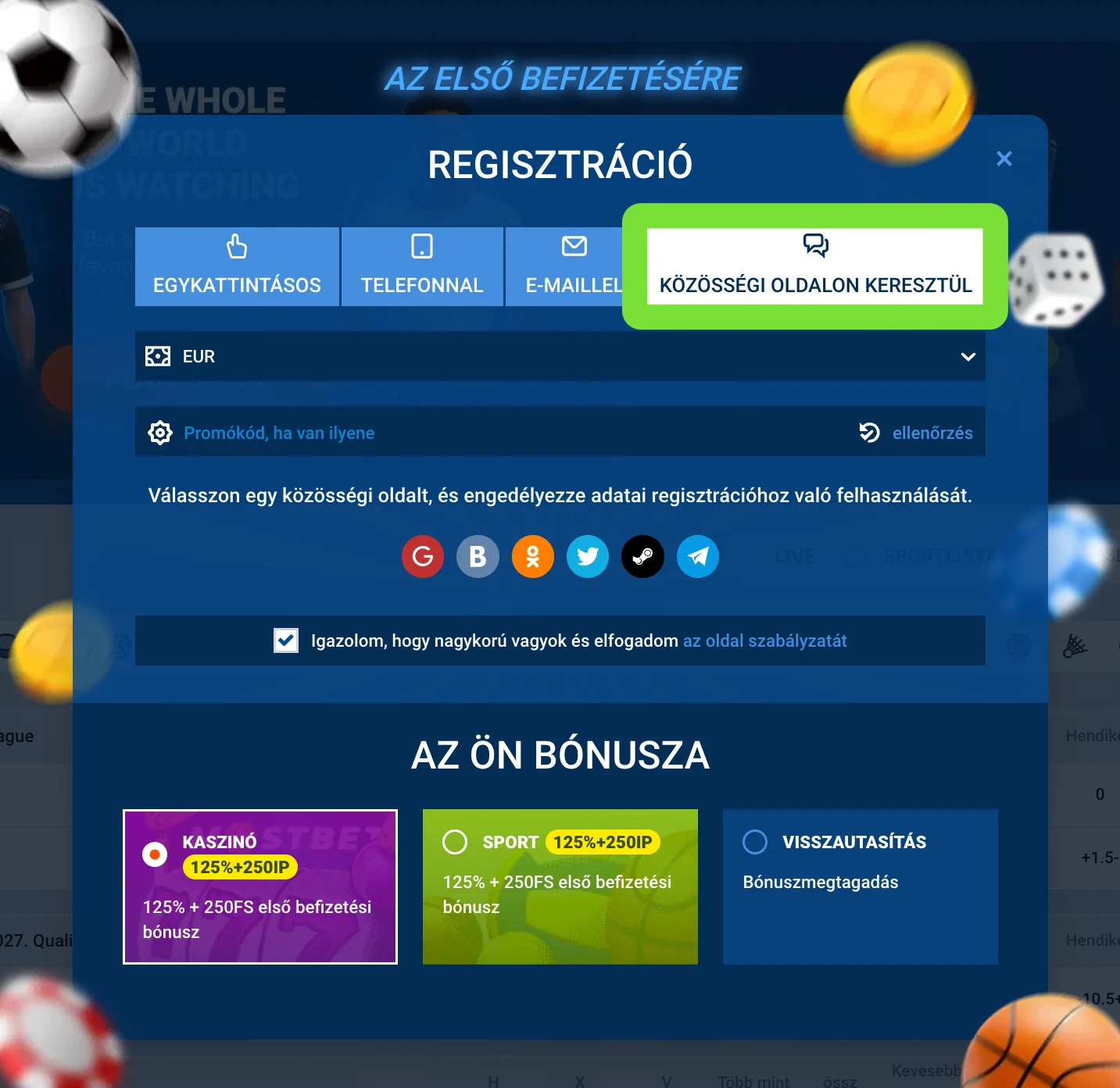 Mostbet regisztráció közösségi profillal